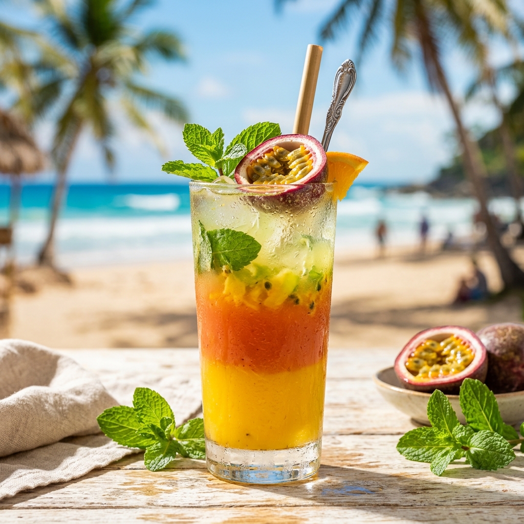 Suco Tropical Refrescante de Verão Pedi Na Praia